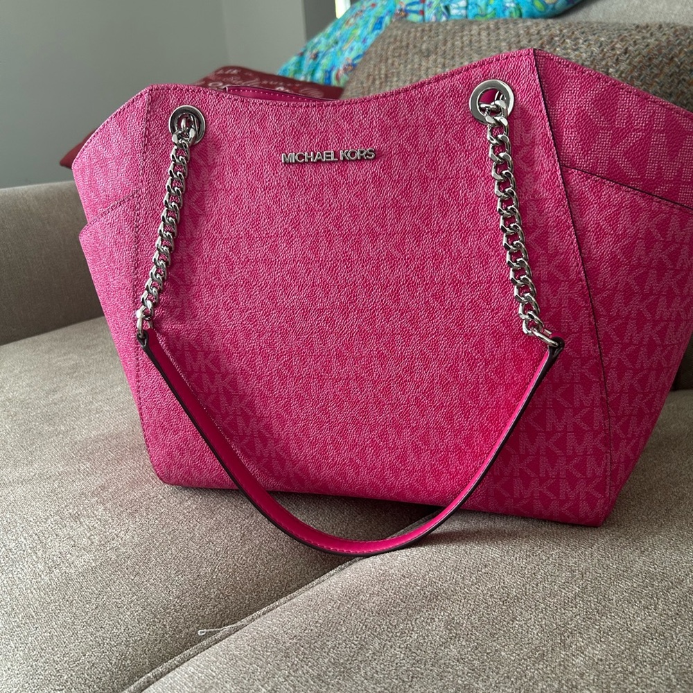 Michael Kors Fuchsia Tote with Silver Accents